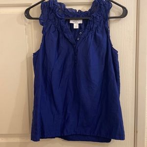 Blue ruffled work tank